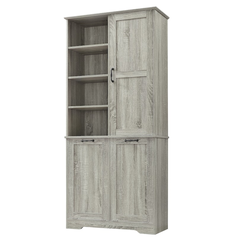 GDFStudio - Elijah Tall Bathroom Cabinet with Tilt-Out Laundry Hampers and Adjustable Shelves