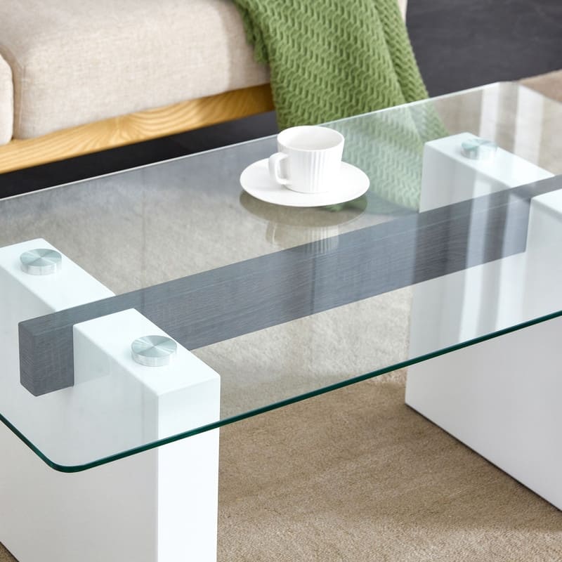 43.3" Length Tempered Glass Coffee Table with MDF Legs