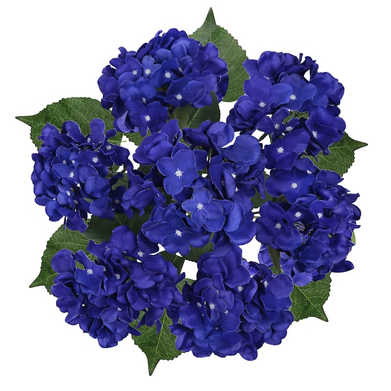 Set of 2 Deluxe Royal Blue Artificial Hydrangea Flower Stem Bush Bouquet 20in - 20" L x 12" W x 12" DP