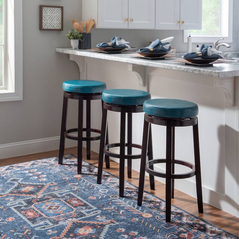 Linon Bennery Backless Teal Swivel Bar Stool