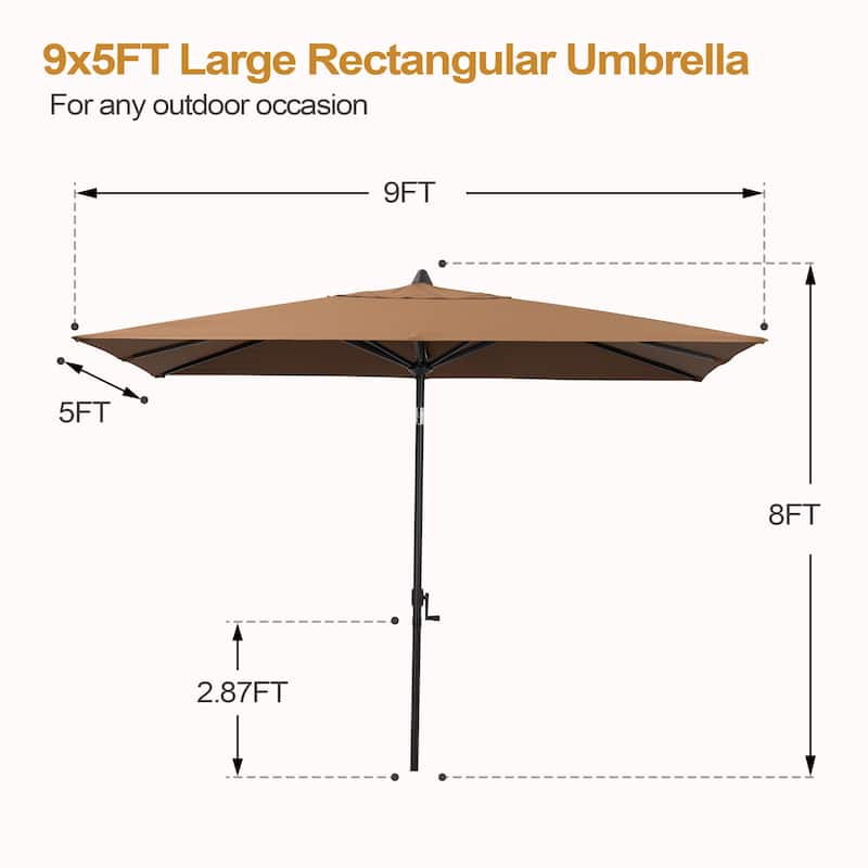 VredHom 9x5 Ft Outdoor Rectangular Market Umbrella