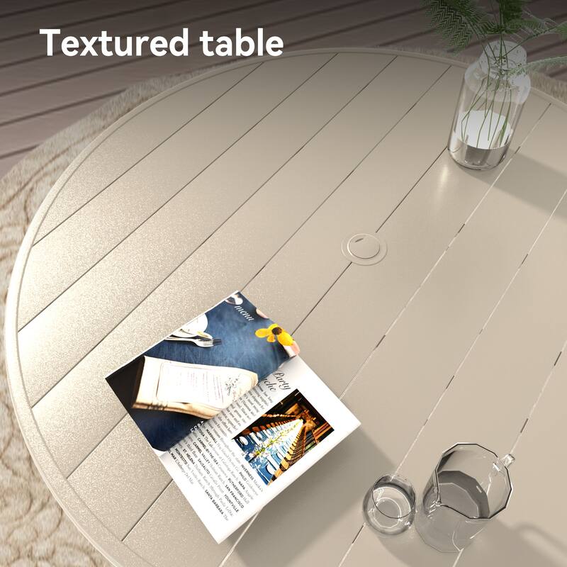 Outdoor Round Patio Dining Table for 4-6, All Weather Metal Dining Table with Umbrella Hole for Deck Lawn Garden Backyard