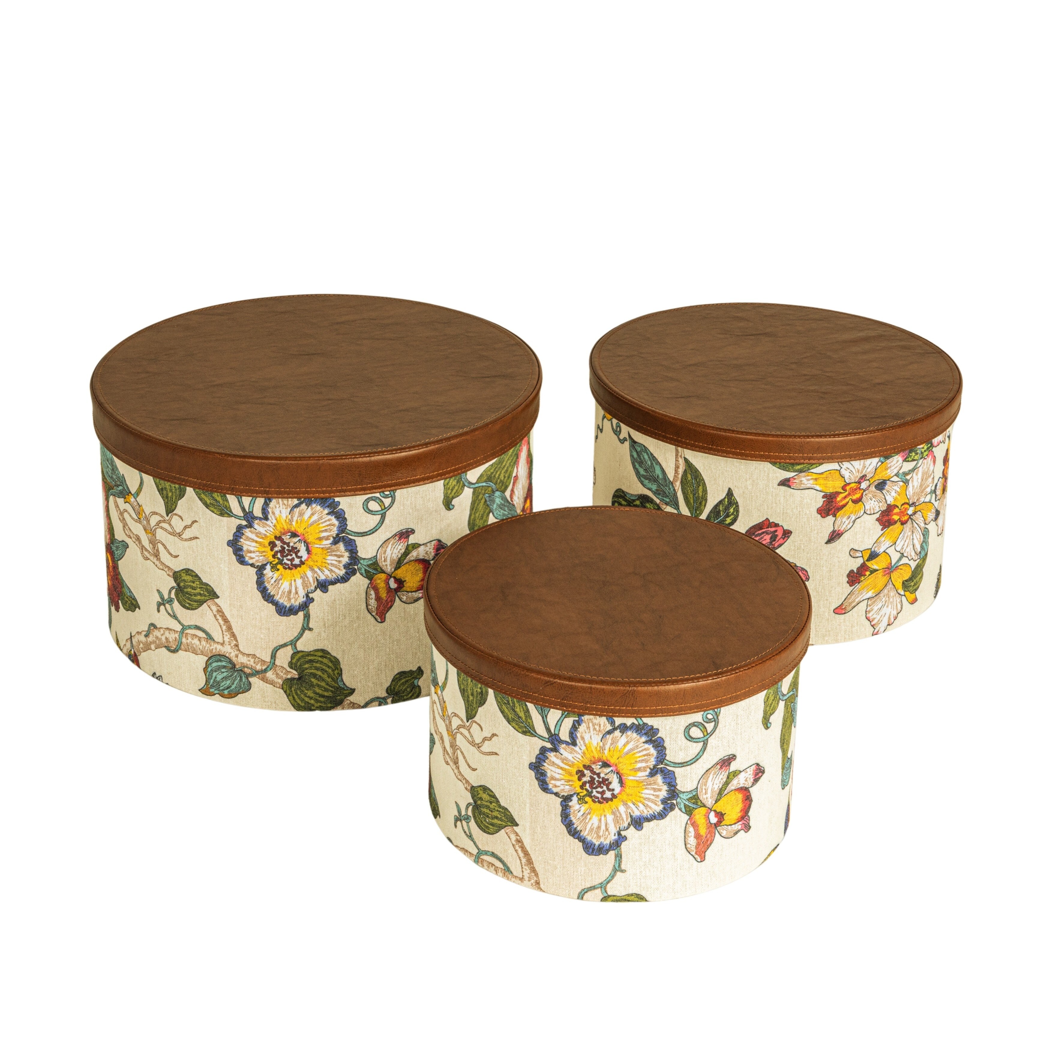 Household Essentials Nestable Hat Boxes with Faux Leather Lids Set of 3