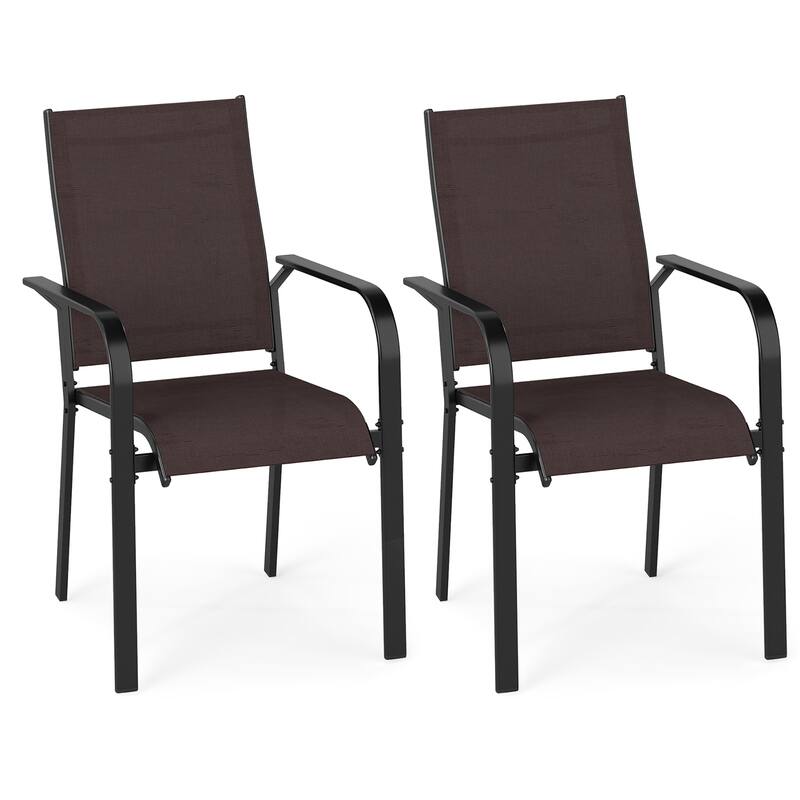 Gymax Patio Dining Chairs Set of 2 Stackable Outdoor Armchairs w/Metal - Brown