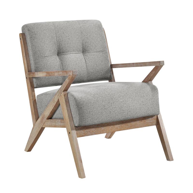 Modern Tufted Back Accent Chair,Gray Fabric Upholstery, Antique Finish