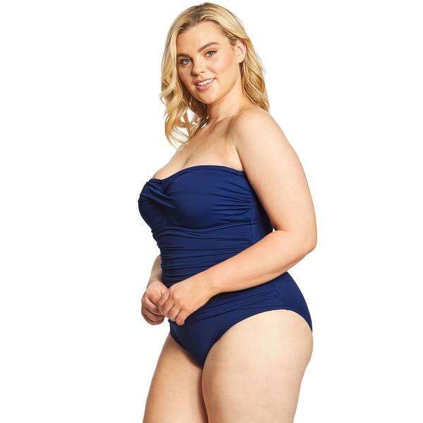Shop Ralph Lauren Women Plus Size Beach Club Solid Twist Bandeau One Piece Swimsuit 16w Overstock 28113913