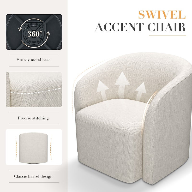 360° Glide Barrel Chair - Upholstered Swivel Accent Chair for Living Room, Bedroom & Office