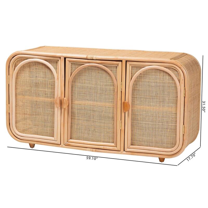 Evania Bohemian Natural Rattan 3-Door Storage Cabinet