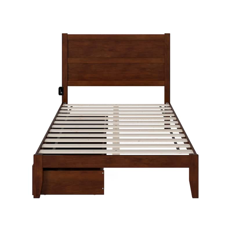 Full Size Bed with Drawers - Modern Walnut Platform Bed Frame - Storage Bed, Easy Assembly