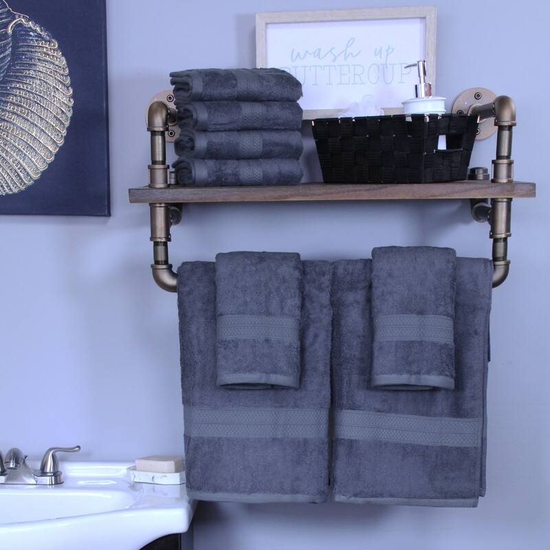 Superior 8 Piece Towel Set (2 Piece Bath Towel and 6 Piece Hand Towel), Rayon From Bamboo and Cotton - Royal Blue