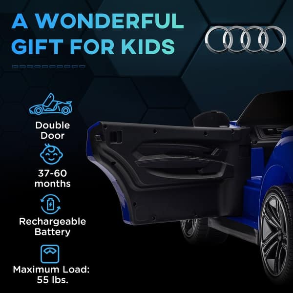 slide 2 of 18, 12V Audi RS E-tron GT Kids Electric Ride-On Car - 3.1 MPH with Remote Control, Music & LED Lights (Dark Blue) Blue