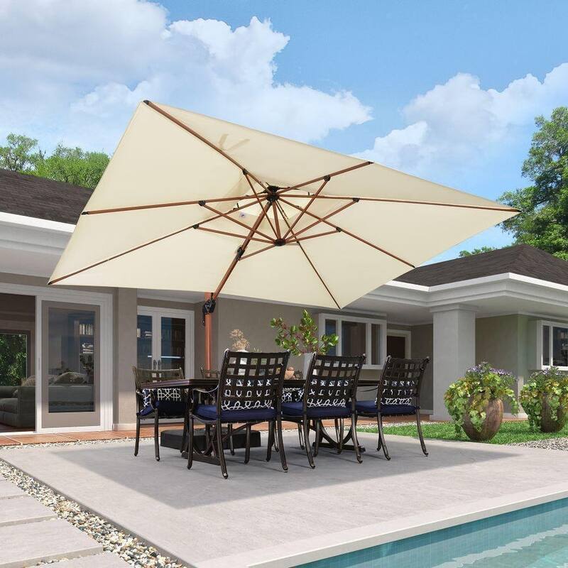 PURPLE LEAF 9x12/10x13ft Rectangular Patio Cantilever Umbrella in Wood Color