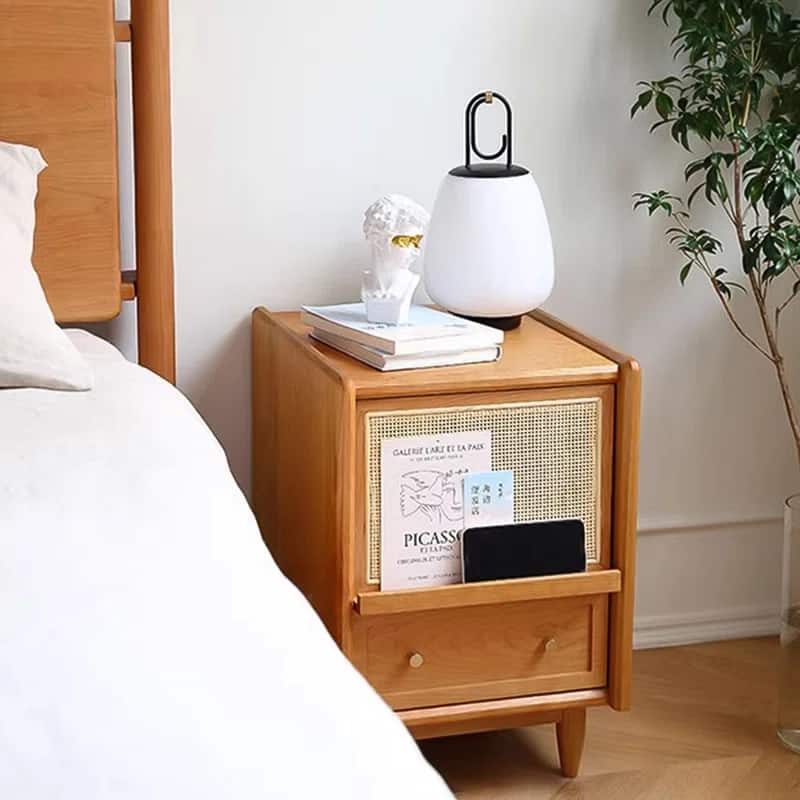 Japanese Nightstand with Rattan Drawer