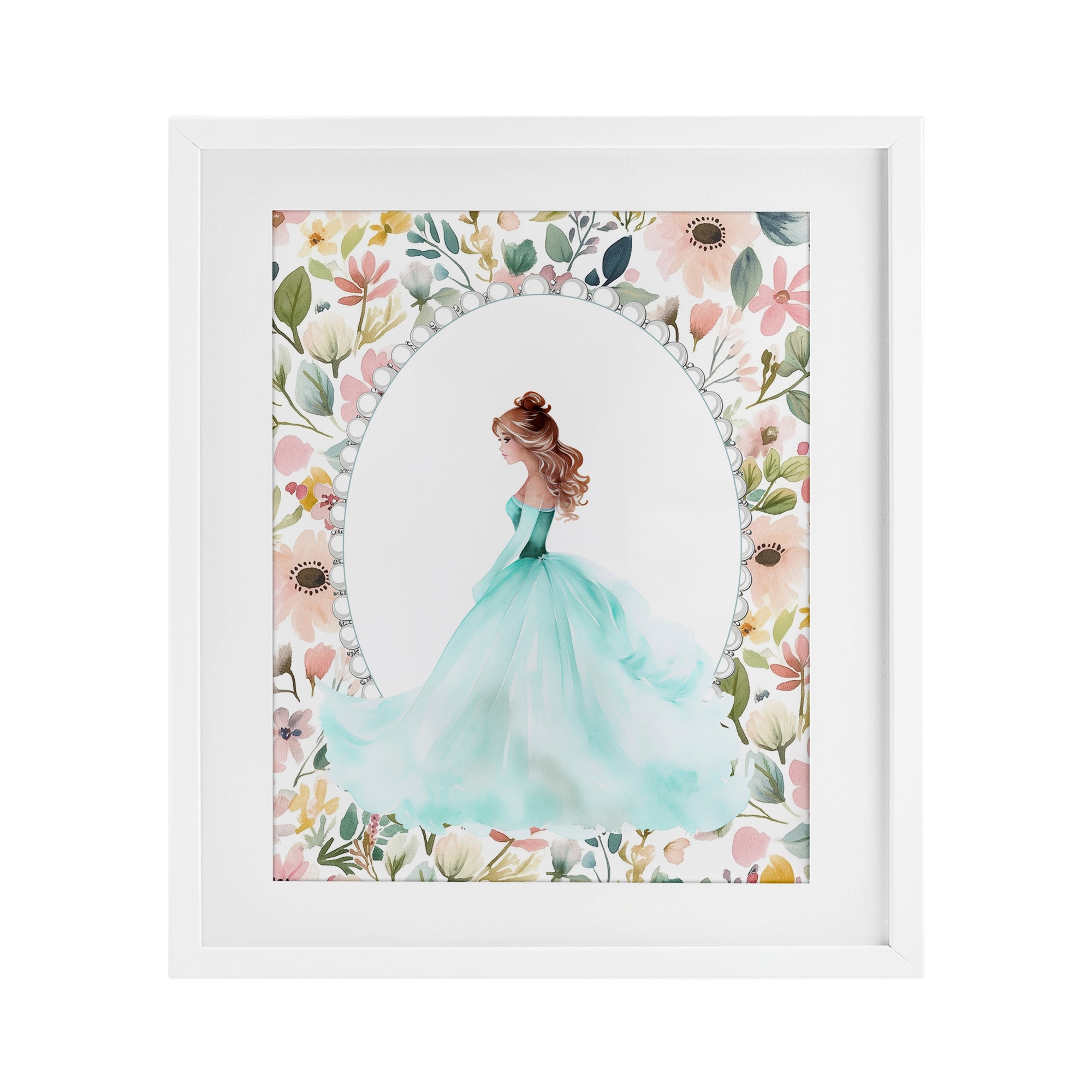 Stupell Blue Princess with Pearl Border Under Glass Framed Design By Christine Simpson Art