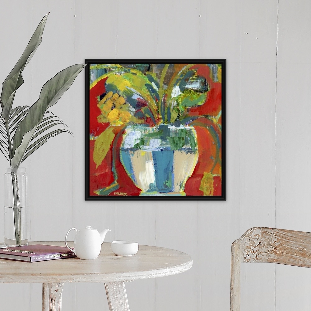 Shop Abstract Floral Red Aqua Ii Black Float Frame Canvas Art