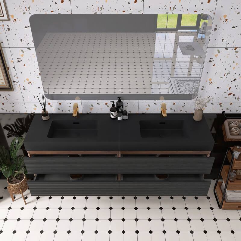 Wall Mounted Bathroom Vanity with Solid Surface Sink and Soft Drawers