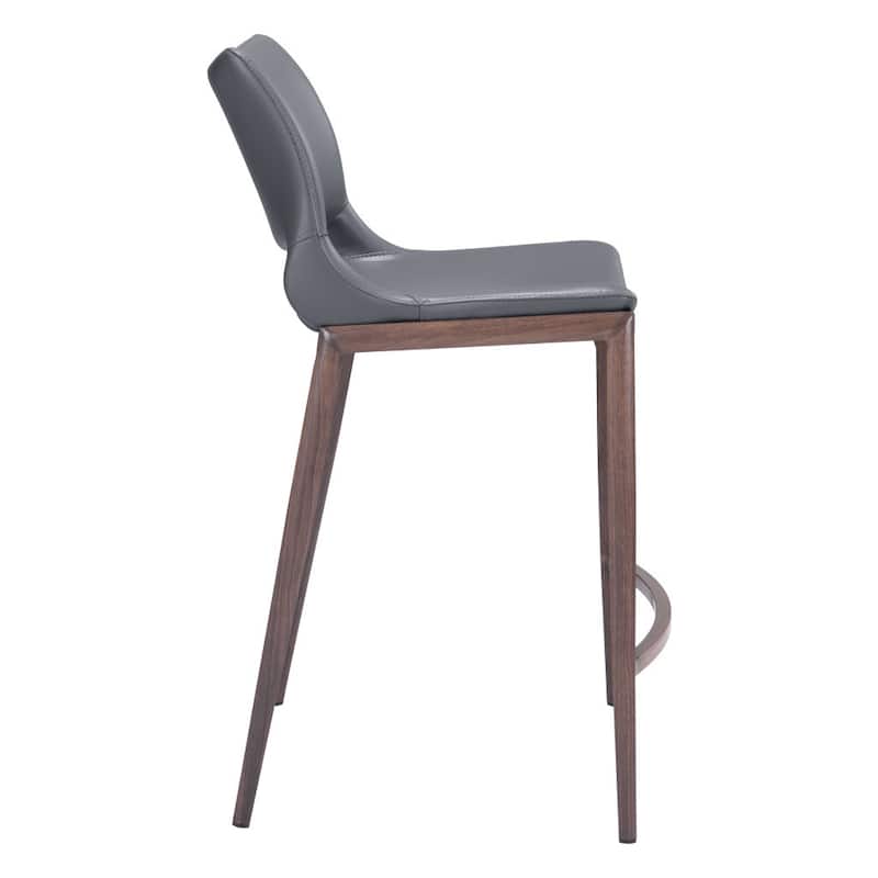 HomeRoots Set of Two 25" Dark Gray And Brown Faux Leather And Steel Low Back Counter Height Bar Chairs