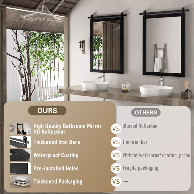 Rural Style Wall Mirrors Farmhouse Bathroom Mirrors Barn Mirror Vanity Mirror with Wood Framed(1 Piece)