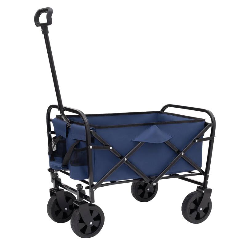 Heavy-Duty Collapsible Utility Wagon - 225lb Capacity with Extension Feature, Dark Blue