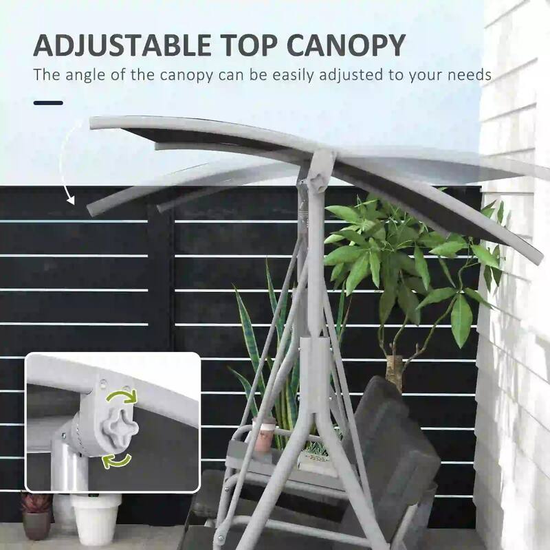 2-Seater Outdoor Porch Swing with Canopy and Table, Patio Swing Chair