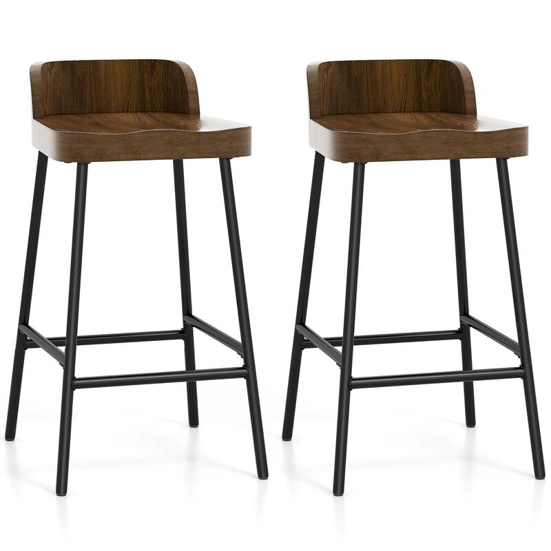 Gymax 24.5''Bar Stool Set of 4 Armless Bar Chair w/ Backrest Footrest