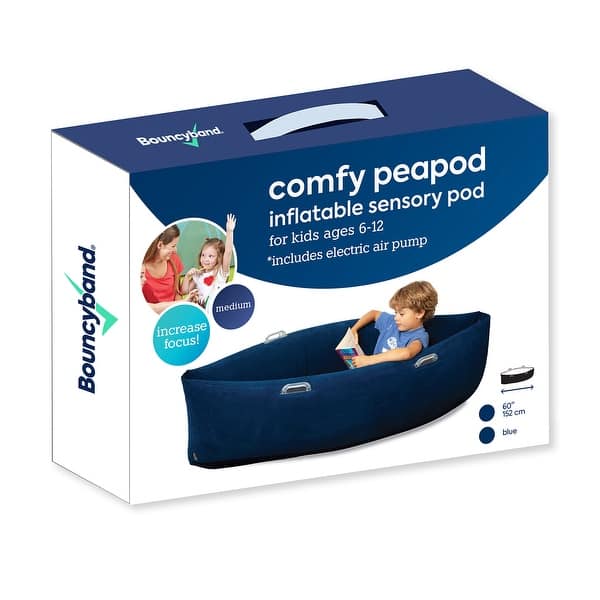 slide 2 of 5, Bouncyband Comfy Hugging Peapod Sensory Pod, 60", Ages 6-12 Up to 3-5'1" Tall, Blue