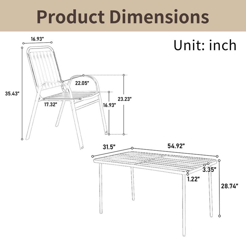 Outdoor Patio Dining Set with Plastic Chairs & Steel Table, 7 Pcs