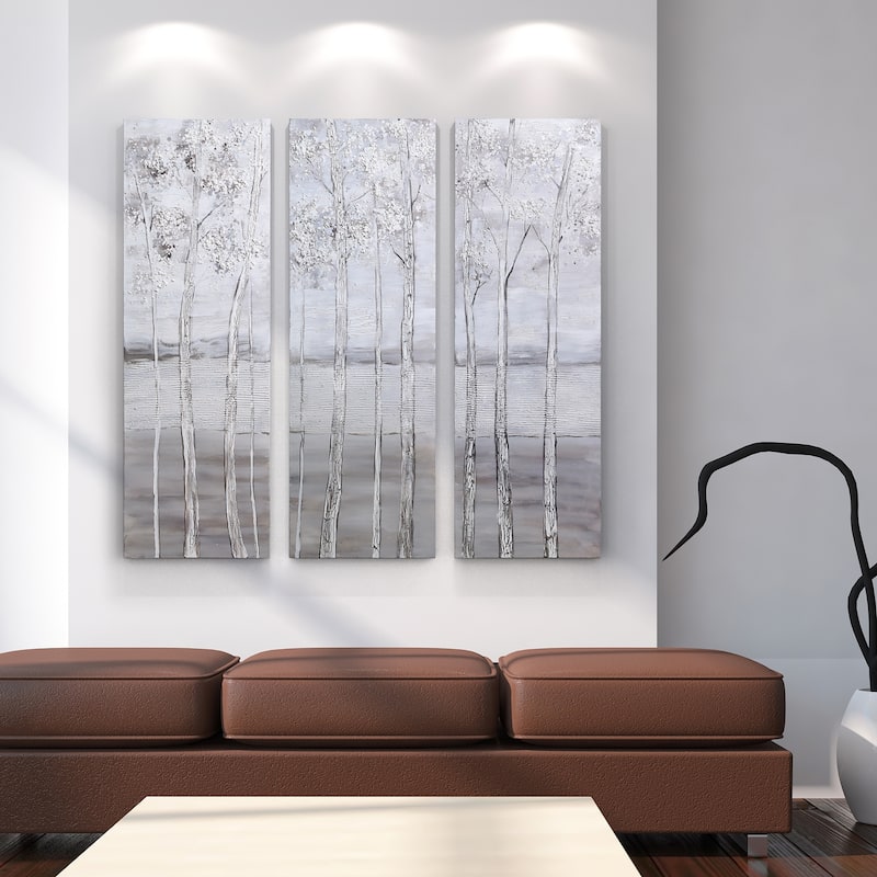 Silver Winter Textured Metallic Hand Painted Wall Art by Martin Edwards