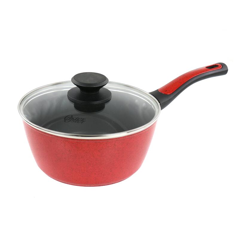 Oster Claybon 2.2 Quart Nonstick Saucepan With Lid in Speckled Red - Red
