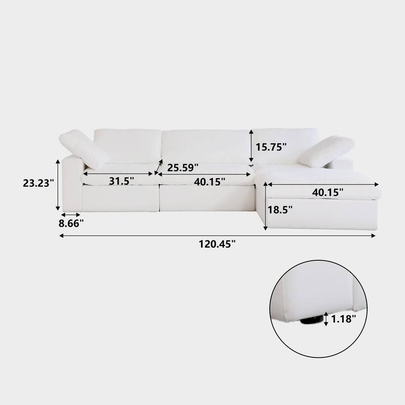 L-shape Linen Upholstered Sofa Multiple Cushions Sectional Couch