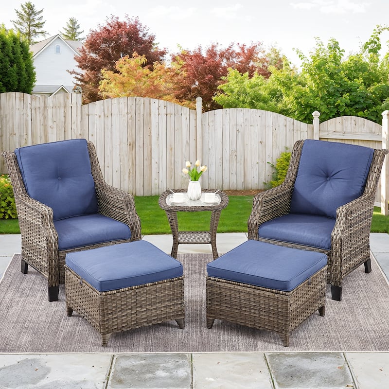 Outdoor Patio Chairs with Ottomans and Table - Grey - Blue - Grey