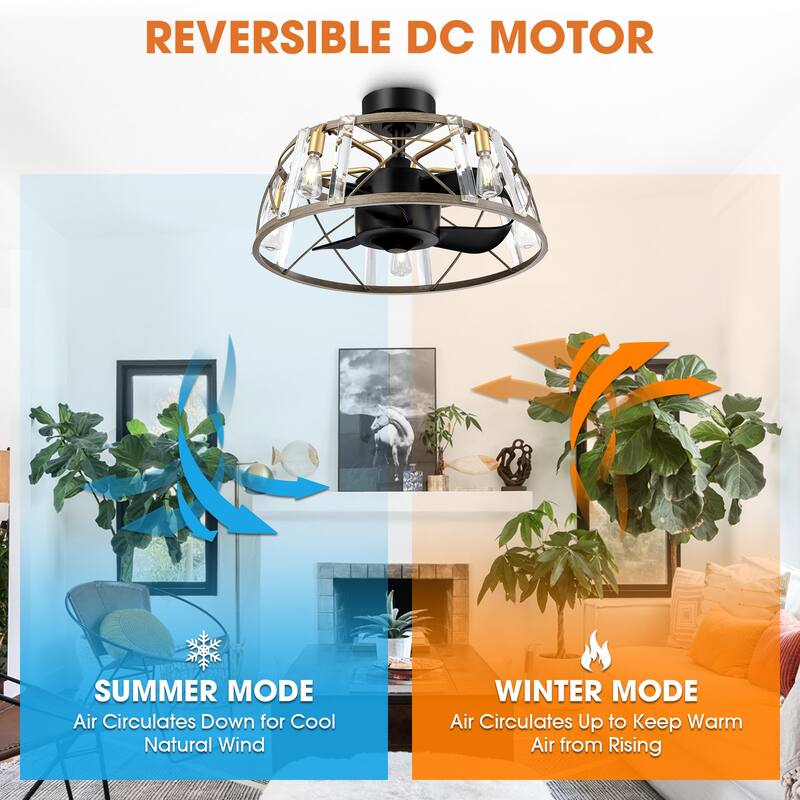 23" Modern Matte Black Reversible Caged DC Motor Ceiling Fan with Light and Remote - 23" W x 23" D x 13.2" H