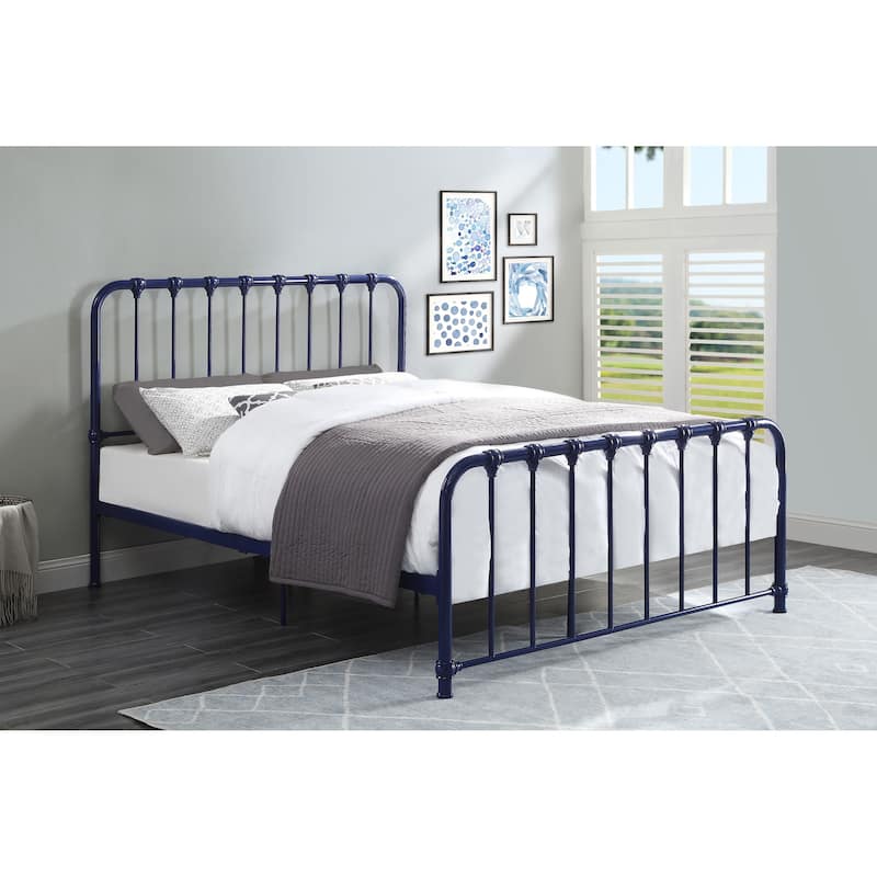 Metal Bed Blue Finish Full Platform Bed 1pc