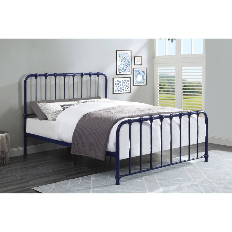 Metal Bed Blue Finish Queen Platform Bed 1pc