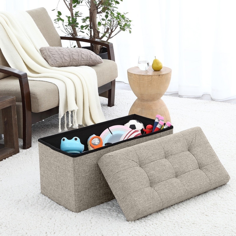 Foldable Tufted Linen Large Storage Ottoman Bench Foot Rest Stool/Seat -  15 x 30 x 15 - On Sale - Bed Bath & Beyond - 20177693