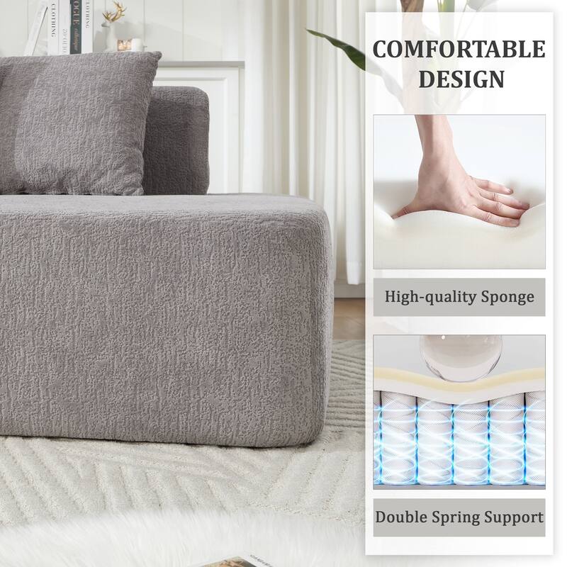 Irregular L-Shaped Modular Sectional Sofa with Chaise Lounge, Comfy Corduroy Deep Seat Cloud Couch, 3 Seat Sofa with 5 Pillows