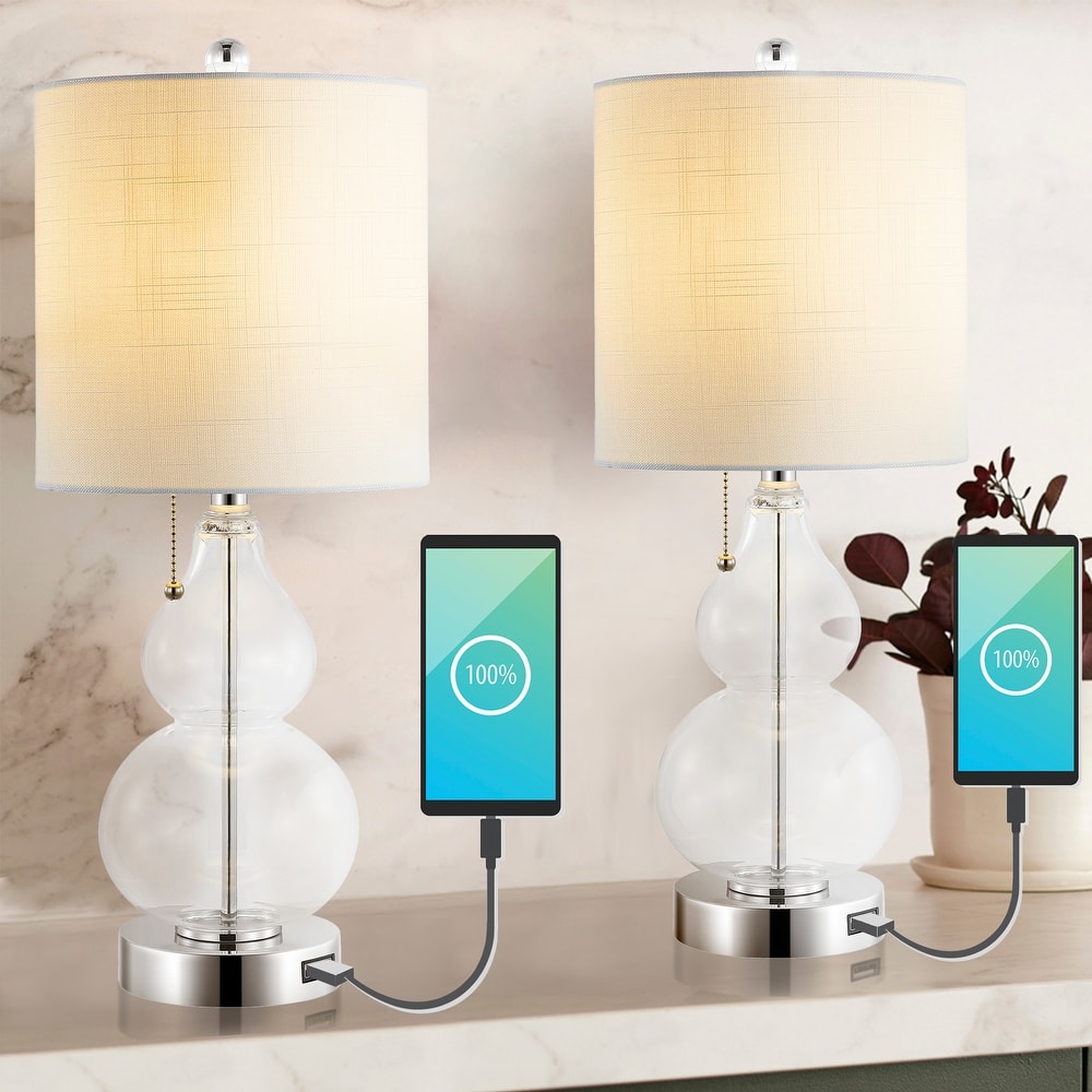 Horizon 22" Classic Vintage Glass LED Table Lamp with USB Charging Port, (Set of 2) by JONATHAN Y