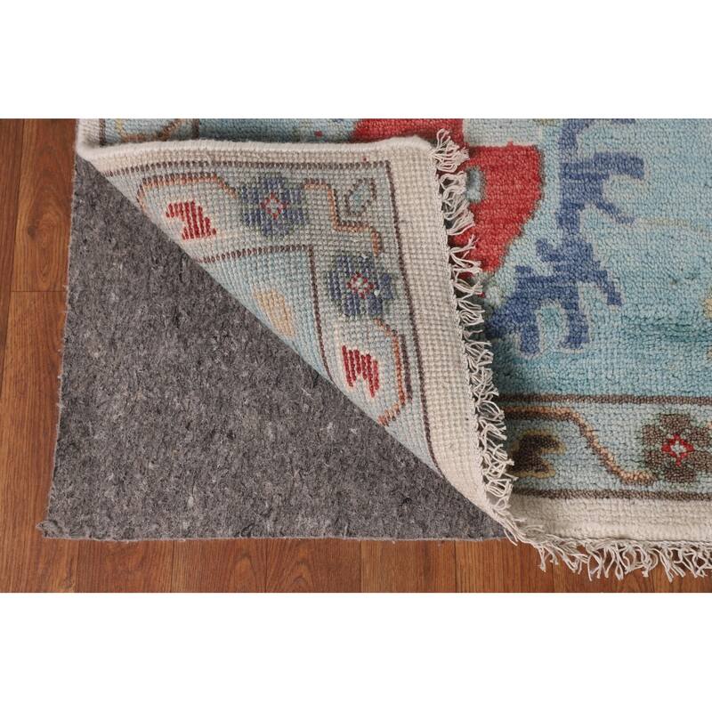 Floral Ivory & Blue Oushak Oriental Area Rug Handmade Wool Carpet - 9'0"x 11'7"