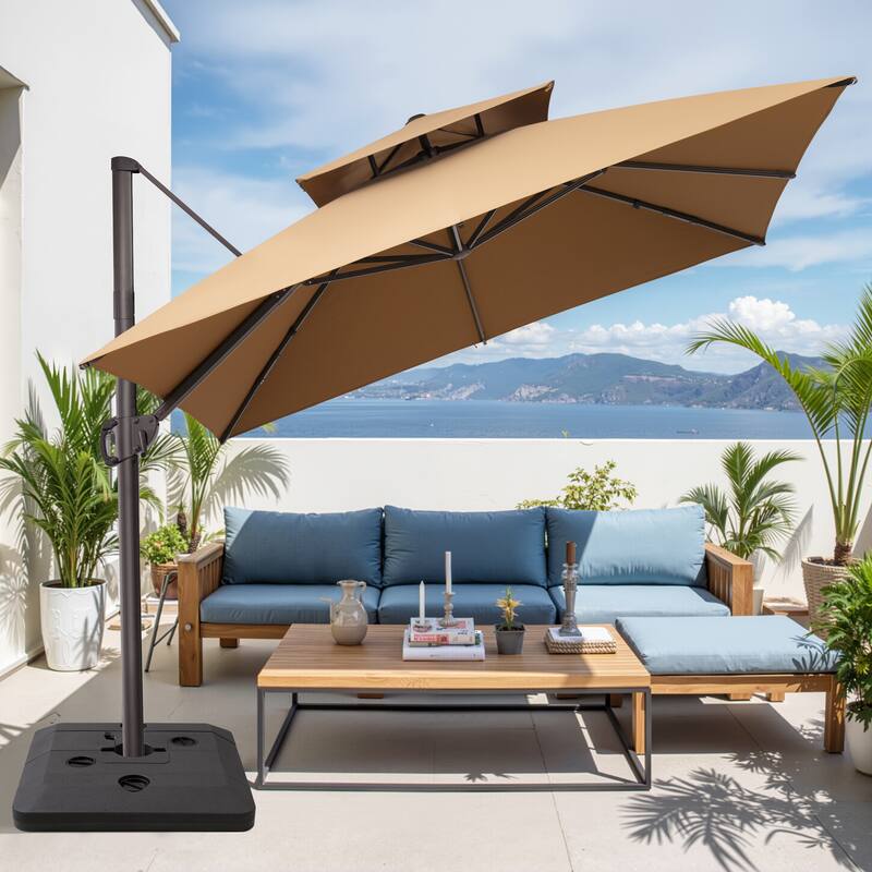 Crestlive Products 11 FT Square Patio Offset Cantilever Umbrella with Base