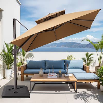 Crestlive Products 11 FT Square Patio Offset Cantilever Umbrella with Base