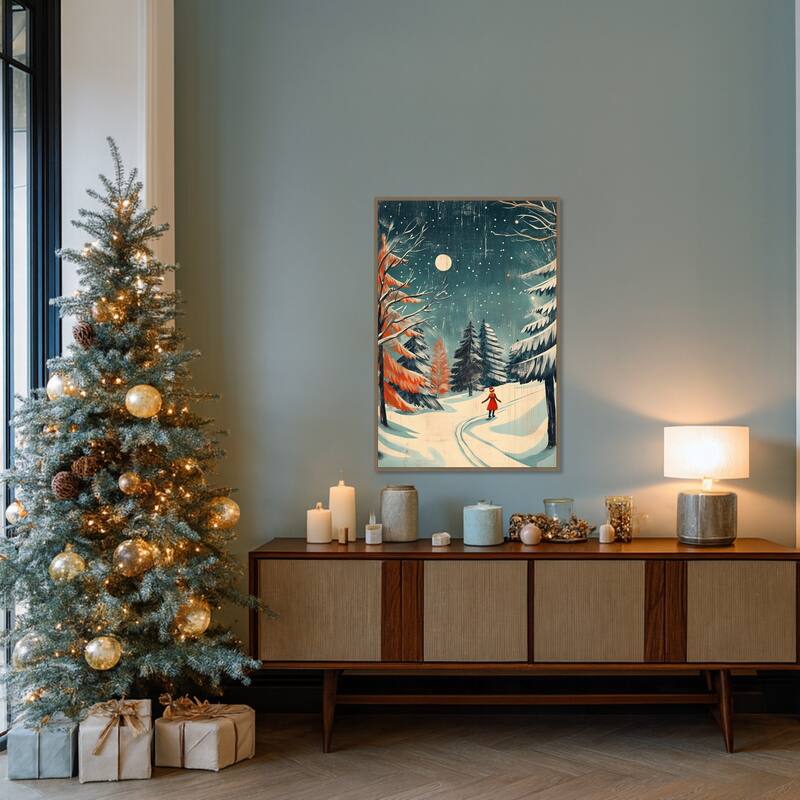 Christmas girl by Pictufy Studio Framed Canvas Wall Art Print - Sylvie Dark Gold