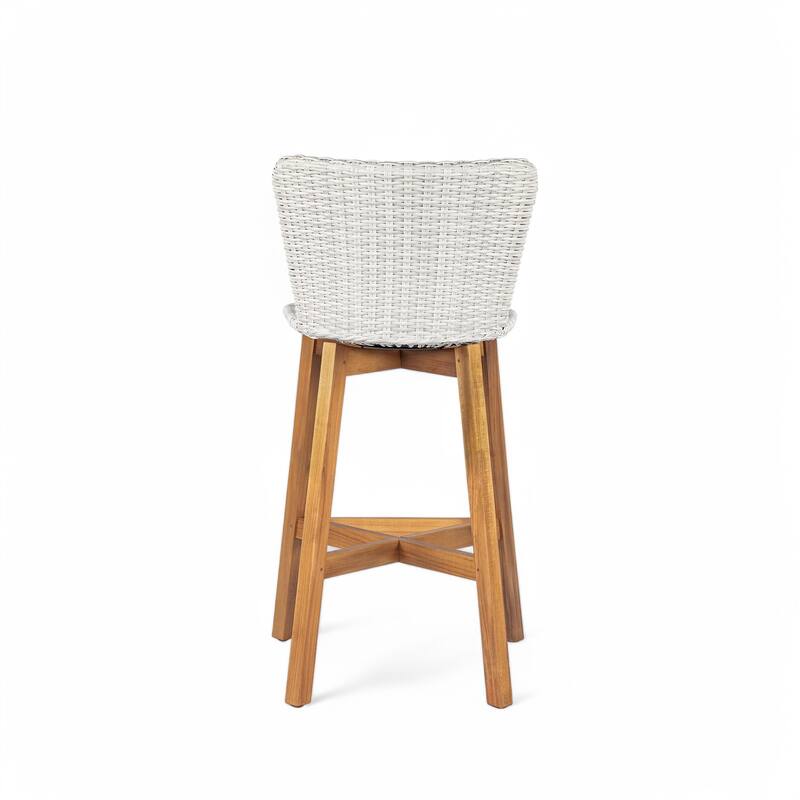 Christopher Knight Home - Lina Acacia and Rattan Outdoor Barstool (Set of 2)