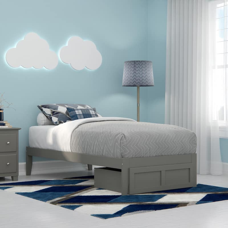 AFI Colorado Platform Bed with Foot Drawer and Charging Station - Grey - Twin