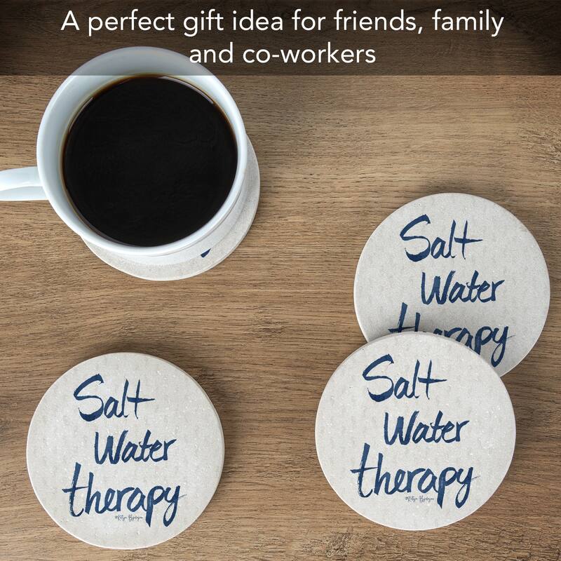 Saltwater Therapy 4 Pack Round Natural Sandstone Coasters with Protective Cork Backing Manufactured in The USA