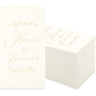 Wedding Dinner Napkins, Here's to Forever (White, 4 x 8 In, 100 Pack)