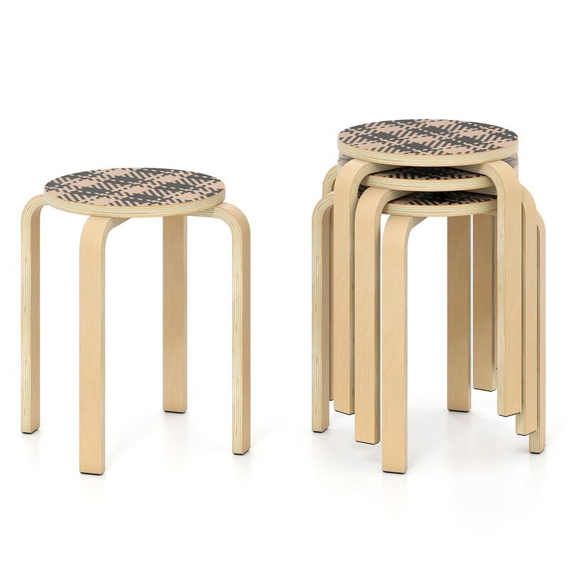 Gymax Set of 4 18'' Stacking Stool Round Dining Chair Backless Wood - Yellow
