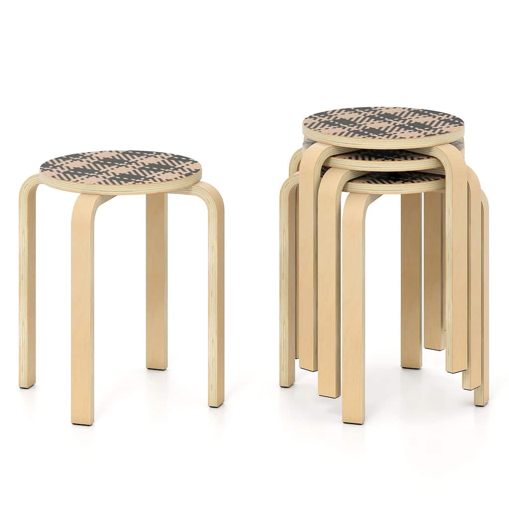 Gymax Set of 4 18'' Stacking Stool Round Dining Chair Backless Wood