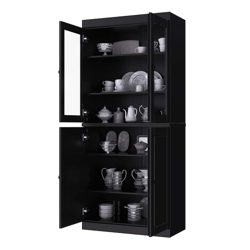 Palace Imports 100% Solid Wood Pantry Cabinet with Frosted, Clear Glass or Solid Doors and Adjustable Shelves