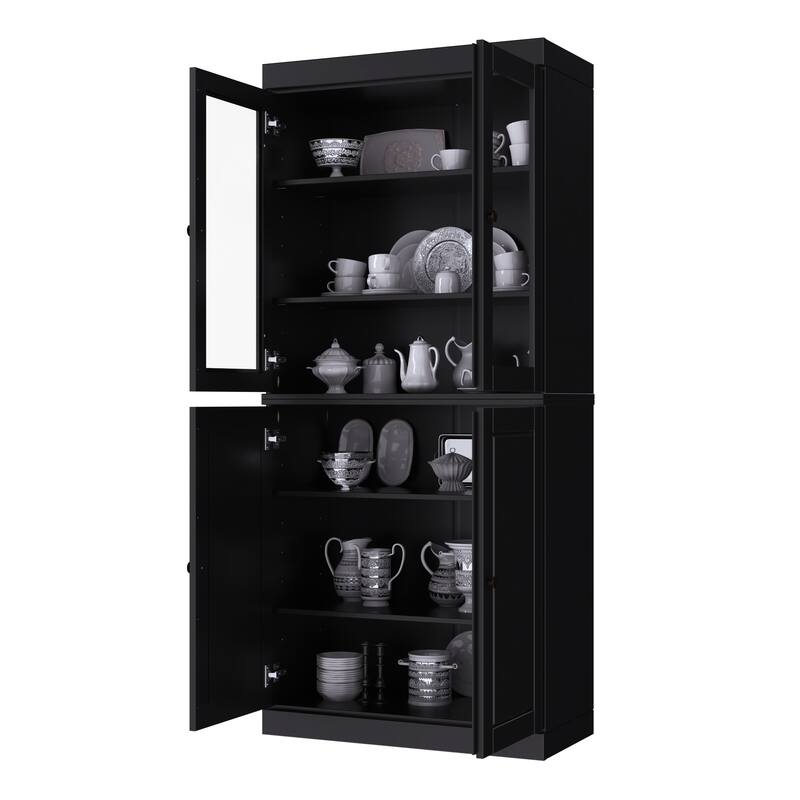 Palace Imports 100% Solid Wood Pantry Cabinet, Raised Panel & Clear Glass Doors, Adjustable Shelves, 32" Wide, 71.5" Tall
