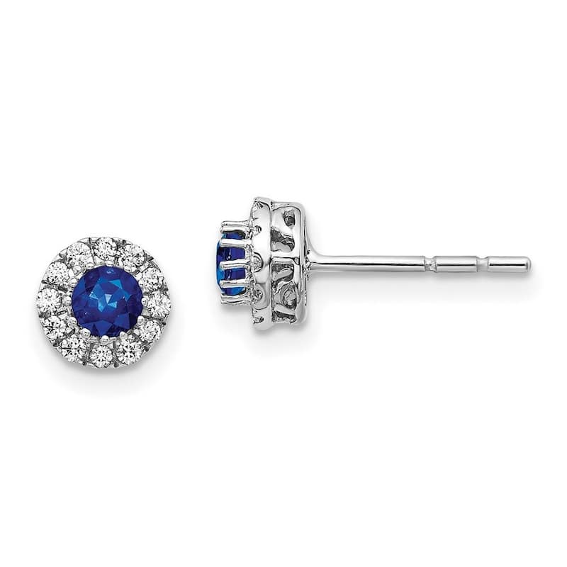 Curata 14k White Gold Diamond and Blue Sapphire Post Earrings - 6x6mm Wide